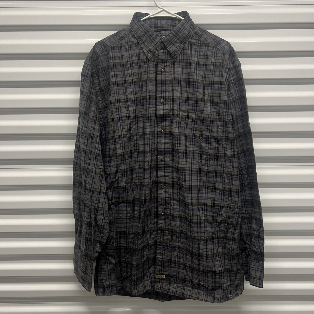 Nautica Plaid Button Down Shirt LT Mens Tall Grey Heather Poplin Long Sleeve — photo 3